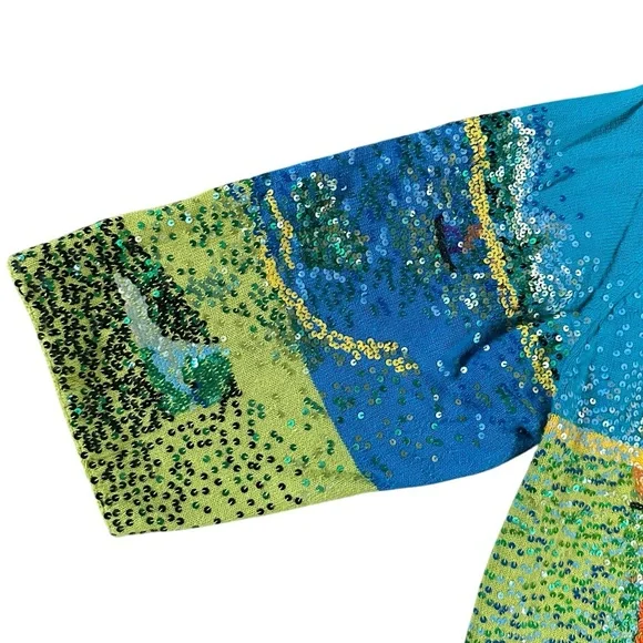 MICHAEL SIMON Vintage Seurat Sunday Afternoon sequined button front cardigan 3X - Picture 6 of 15